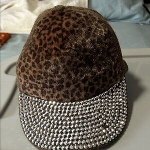 Chic Leopard Print Rhinestone Hat